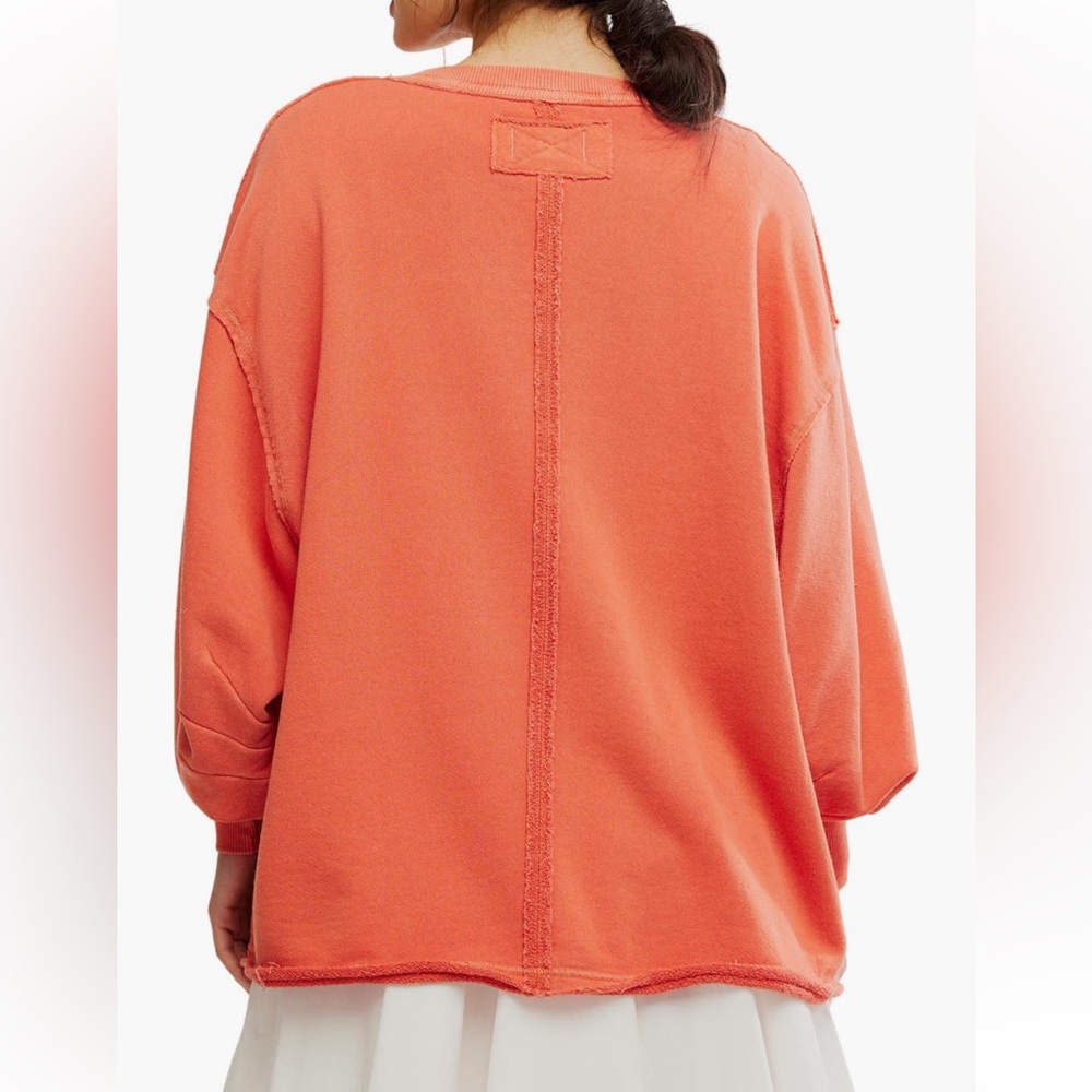 Free People NWT -WTF Venice Oversized NAPA Cotton Blend Vneck Graphic Sweatshirt - Picture 5 of 15